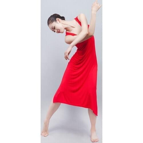 Long Split Solid color Dance vest dress Classical dance Latin Dance