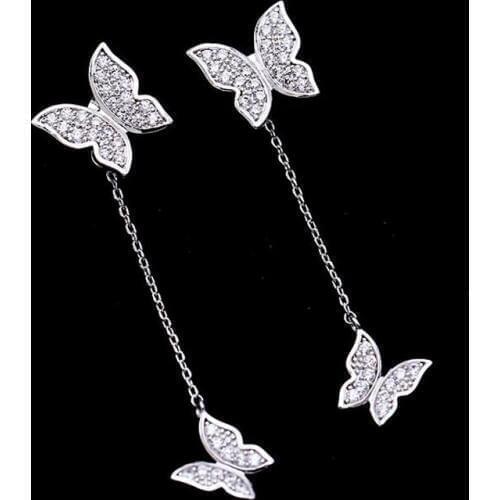Red Trees Long Butterfly Earrings With Zirconia Stones Fashion Drop Earrings With 925 Sterling Silver Needle Birthday Part Gift