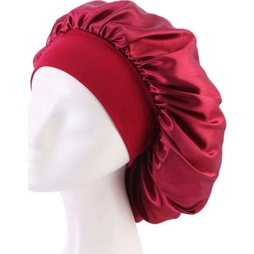 Womens Satin Bonnet Solid color Wide side Sleeping Cap Hair Care Nightcap