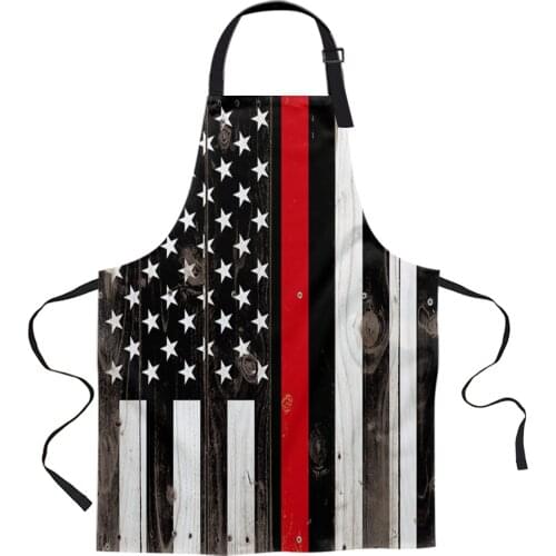 Red Line American Flag Wood Grain Aprons for Women Men Kid Cooking Baking Apron Kitchen Utility Equipment Accessories