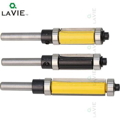 LAVIE 1pcs 1/4 6.35mm Double Bearing Straight Trim Router Bit Trimming Knife Milling Cutter Carbide Flush Woodworking MC01037