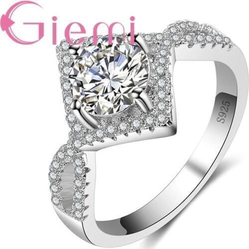 Geometry Crystal Rings Proposal for Female Wedding Ceremony Wearing Vow Jewellery and CZ