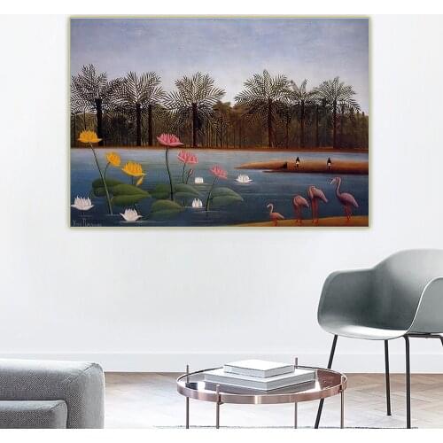 Holover Henri Rousseau"The Flamingoes"Canvas Oil Painting Western Art Decor Poster Wall Aesthetic Home Room Interior Decoration