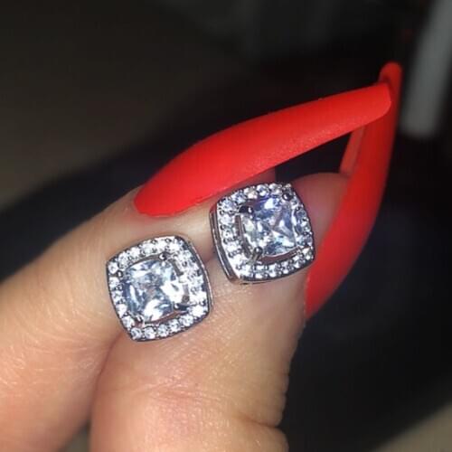 Huitan Round/Square White Zirconia Stud Earring Women/Men Geometric Accessories Versatile Daily Unisex Earring Party Jewelry Hot