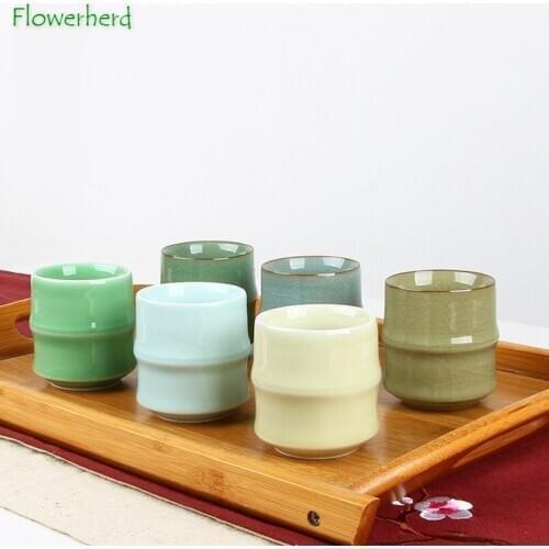 Ceramic Porcelain Bamboo Tea Cup Teaware Kung Fu Tea Cup Set Longquan Drinkware Celadon Ge Kiln Open Tea Cup Water Cup