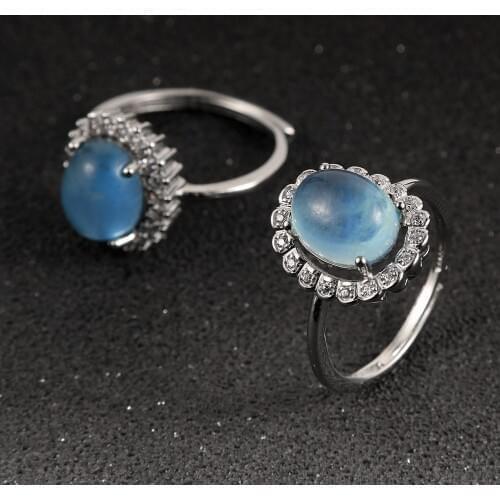 Women Girls Aquamarines Rings Trendy Female Small Natural Stone Silver Plated Claw Zircon Adjustable Finger Ring Wedding Jewelry