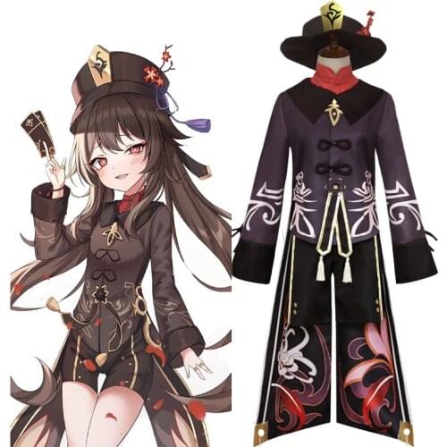 Game Genshin Impact Hu Tao Cosplay Costume Full Set Uniform With Wig Chinese Style Halloween Costume For Women