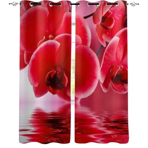 Red Phalaenopsis Flower Water Surface Blackout Curtains For Bedroom Blinds Drapes Window Curtains For Living Room High Shading