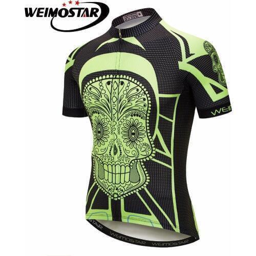 Weimostar Summer Men Green Skull Cycling Jersey Shirt mtb Clothing Bicycle Pro bike Jersey Outdoor Sport Maillot Ropa Ciclismo