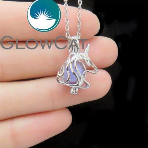 GLOWCAT K573 Copper Unicorn Head Beads Cage Perfume Essential Oil Diffuser Oyster Pearl Cage Locket Necklace Kids Unisex Gift