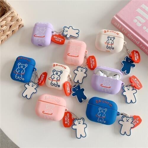 Cute Cartoon Bear Earphone Case for Airpods 1 2 3 Case Silicon Soft Earpods Cover for Airpods Pro Case Accessories with Keychain