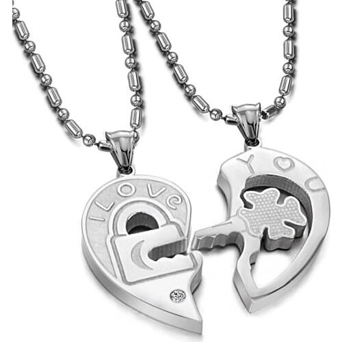 2pcs set - Couple love pendants Women Men Stainless Steel necklaces for lover silver color gold color black Fashion Jewelry