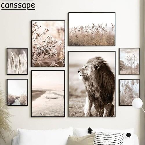 Landscape Poster Plant Wall Art Print Lion Posters Hay Reed Canvas Painting Nordic Wall Pictures For Living Room Home Decoration
