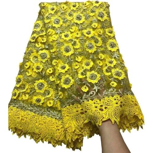 Latest nigerian Guipure lace fabric 2017 african french net fabric with beads high quality flower embroidered tulle Lace YED-02