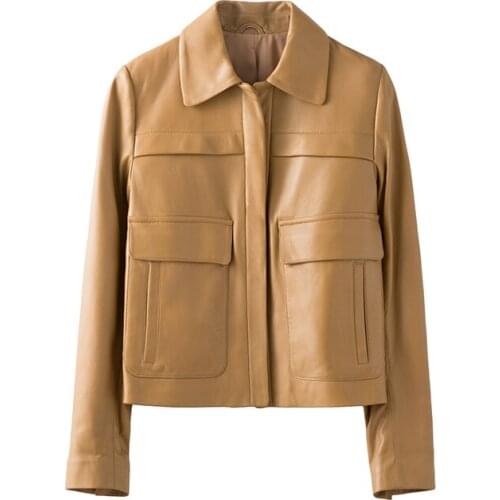 New 2020, womens leather jacket, 100%, sheepskin, short, female, genuine Leather, jackets, veste femme o1908