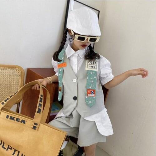2021 new wholesale girls 2 pcs set vest+shorts fashion summer cotton girls suit 6-12t B334