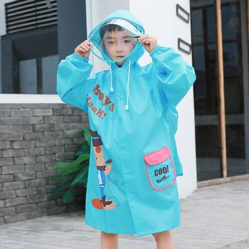 New 2021 Double Brim Thickened Childrens Raincoat Cartoon Boy Girl Poncho Polyester Fabric Outdoor Walking Rain Gear Students