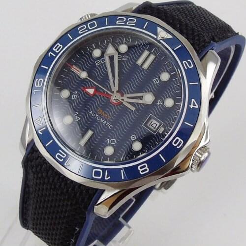 New Arrival Mechanical Men Watch Sapphire Glass Date GMT Mental Band Rotating Bezel