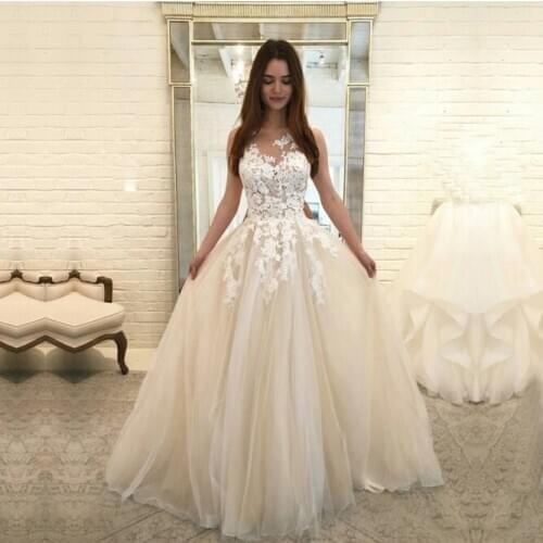 Charming Scoop Wedding Dresses 2020 Sleeveless Lace Tulle Bridal Gown Vestido de Noiva Princess Bride Dress