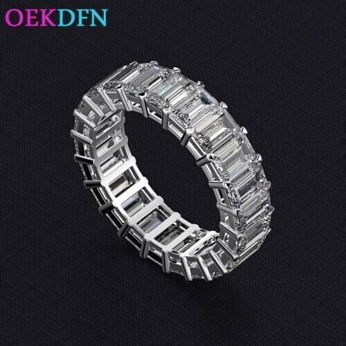 OEKDFN Full High Carbon Diamond Row S925 Sterling Silver Ring For Women Luxury White Gemstone Wedding Engagement Jewelry Rings