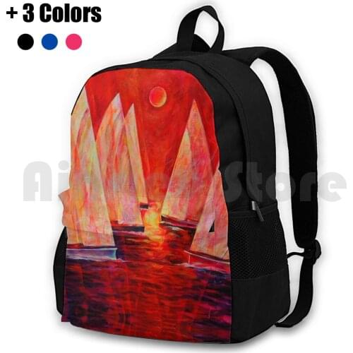 Sailboats Regatta Painting 45-06 Sailboats Outdoor Hiking Backpack Waterproof Camping Travel Captain Sailor Helmsman Port Lake