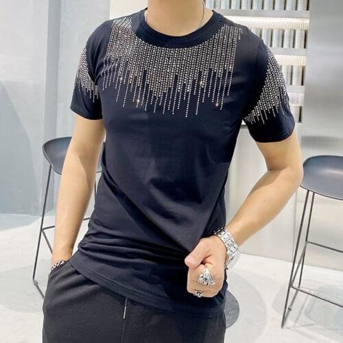 Casual O-Neck Tee Shirt Homme Diamond Tassel T Shirt Men Short Sleeve Streetwear Mens High Quality Summer Slim Fit T-Shirts