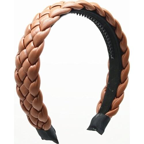 New Fashion Wide Side Hairband Casual PU Artificial Leather Headband Simple Classic Turban Solid Glossy Hair Accessories Adult