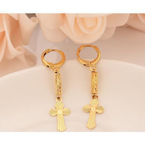 Cross drop earring lovely Gold Dubai african Arab Middle Eastern Jewelry for women Mom kids wedding party Christmas Gifts