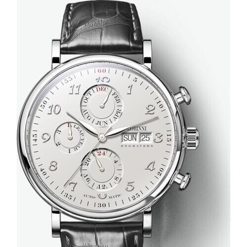 Switzerland LOBINNI Men Watches Luxury Brand Perpetual Calender Auto Mechanical Mens Clock Sapphire Leather relogio L13019-3
