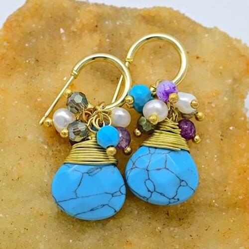 SS21 4Unik Native Inspired Style Natural Stone Women Elegant Teardrop Dangle Turquoise Earrings Bijoux Dropship Trending Product