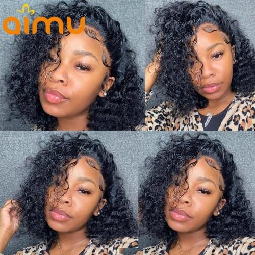 Loose Deep Curly Hd Transparent Short Bob Human Hair Lace Front Wigs Pixie Cut Glueless Full Pre Plucked Lace Frontal Wigs Women
