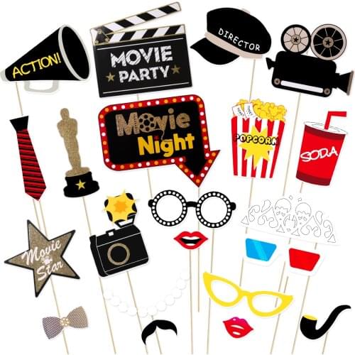 Tinksky 21Pcs Movie Mustache Hollywood Photo Booth Photo Signs Beautiful Festive Photo Props Kit for Birthday Party Decoration