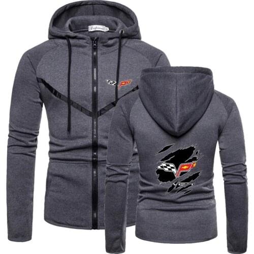 Men new Spring Corvette Logo Muscle Sportswear Quality Comfortable Wild Hooded Fitness Zipper Sweatshirts Hoodies