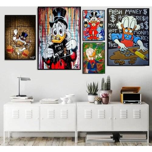 Street Graffiti Art Disney Mickey Mouse and Donald Duck Canvas Painting Poster and Print Wall Art Picture Home Decoration