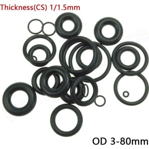 Nitrile Rubber (NBR) Oil-Resistant Sealing Ring OD 3-80mm Black O-Ring Thickness 1/1.5mm Corrosion Resistant