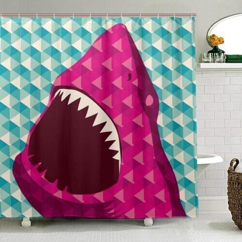 3D Shark Pattern Bath Curtain Waterproof Shower Curtains Geometric Bath Screen Printed Curtain for Bathroom Gift Navidad
