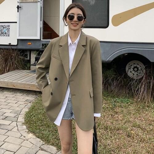 Vintage Chic Suit Jacket For Women 2021 Spring Autumn New Loose Blazer Top Ladies Streetwear Office Suit Outwear