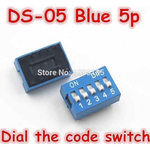 100Pcs/Lot DS-05 2.54MM 5P DIP Dial The Code Switch/Toggle Switch/Coding Switch 5P Blue Dial The Code Switch