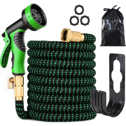 100ft Expandable Garden Hose with 9 Function Nozzle Flexible Strong Water Hose with Solid Brass Fittings and Double Latex Core