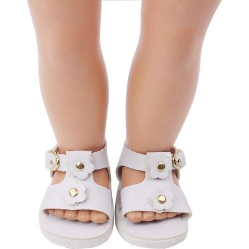 18 inch Girls doll shoes Summer white sandals PU American newborn shoe Baby toys fit 43 cm baby dolls s183