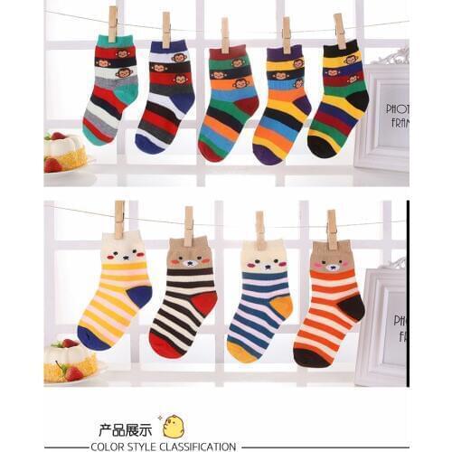 5 Pairs Boy Autumn Winter Cartoon Socks Unisex Kids Socks Children Girls Winter Striped Cotton Socks 1Y-12Y 6 7 10 12