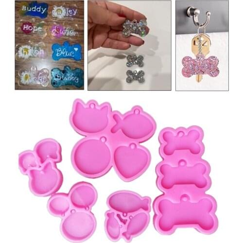 5 Pcs Fish Cat Round Pet Tag Pendant Epoxy Resin Mold Hanging Sign Keychain Silicone Mould DIY Crafts Decorations Jewelry Castin