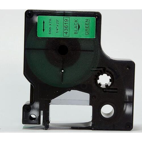 Free shipping 5 pcs 6mmX7m 6mm label tape black on green 43619 compatible d1 label tapes with dymo d1 label printer