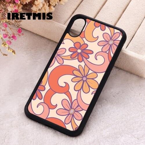 Iretmis 5 5S SE 2020 Phone Cover Cases for iPhone 6 6S 7 8 Plus X Xs Max XR 11 12 MINI Pro Silicone Pink Orange Groovy Flowers
