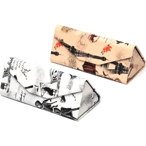 Mimiyou Eiffel Tower PU Spectacle Cases for Eyeglasses Fashion Folding Sunglasses Box Bag Portable Triangle Eyewear Protector