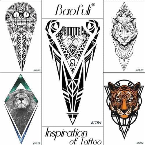 Black Egyptian Totems Body Art Temporary Tattoo Men Geometric Triangle Tribal Lion Fake Tatoos Water Transfer Arm Tattoo Sticker