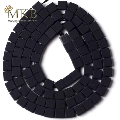 Black Hematite Stone Natural Stone Rubber Matte Squar Beads Space Loose Beads 4*4mm For Jewelry Making Diy Bracelet15" Wholasale