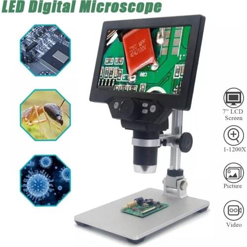 G1200 Digital Electronic Microscope 12MP 7 Inch Large Screen LCD Display 1-1200X Continuous Amplification Magnifier Tool