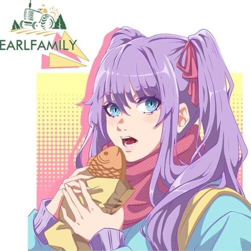 EARLFAMILY 13cm x 12.5cm for Girls Eat Taiyaki Anime Car Sticker Car Door Windows Surfboard Decal Creative Car Assessoires