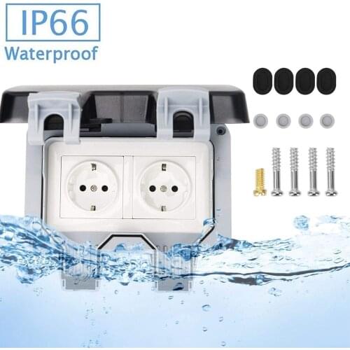 IP66 Waterproof Socket Bathroom Outdoor Power Outlet German EU Plug Socket Electrical Wall Outlet Outside Ship Boat Yacht Using